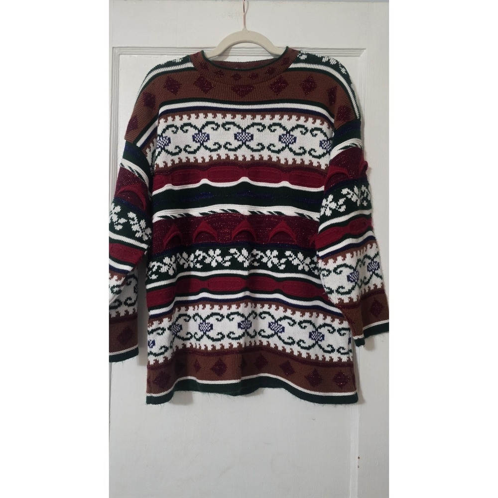 Vtg Huntington Ridge Coogie Style Textured Metallic Chunky‎ Knit Sweater *flaw*